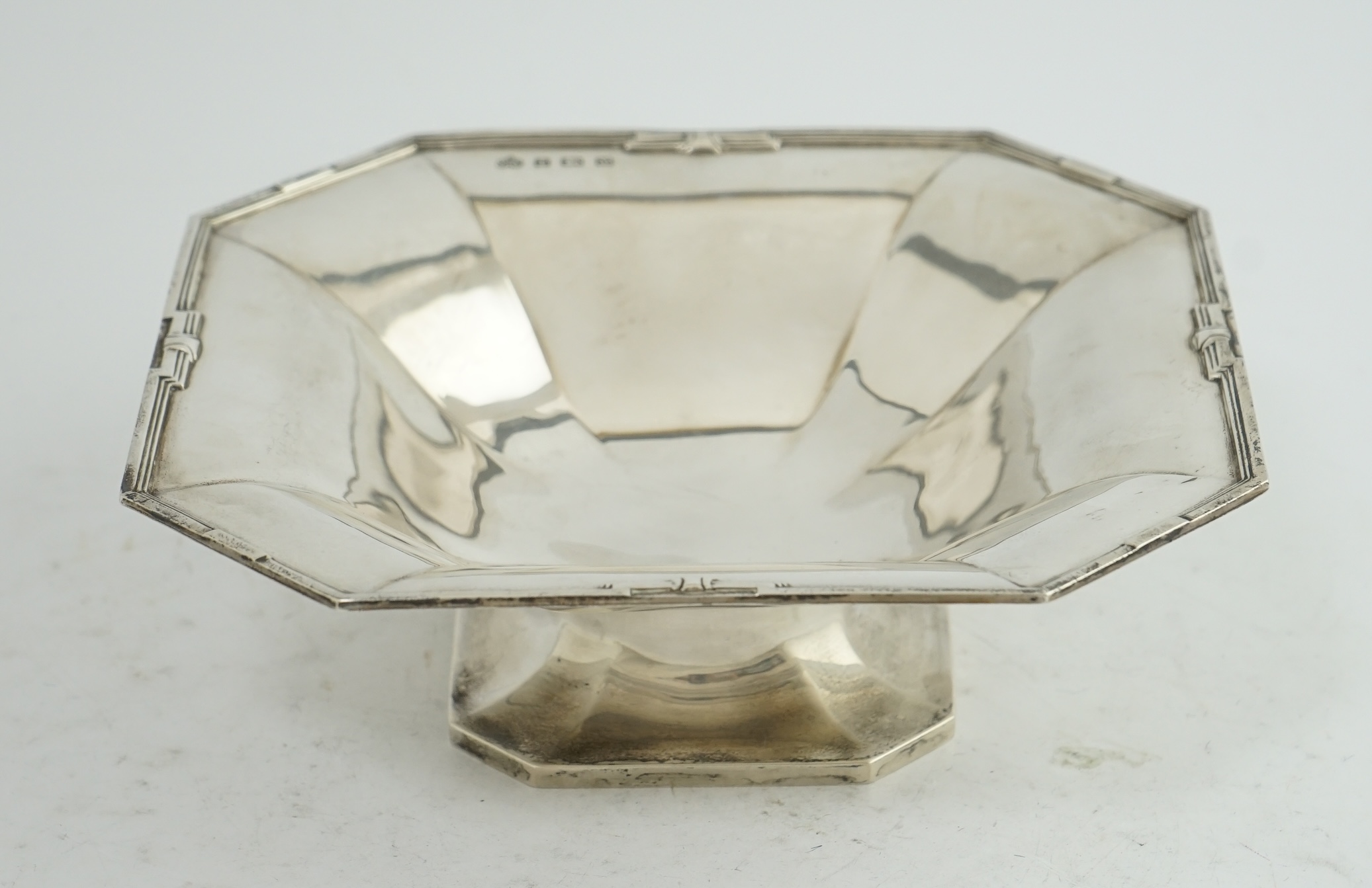 A George V Art Deco silver pedestal fruit bowl, by Elkington & Co